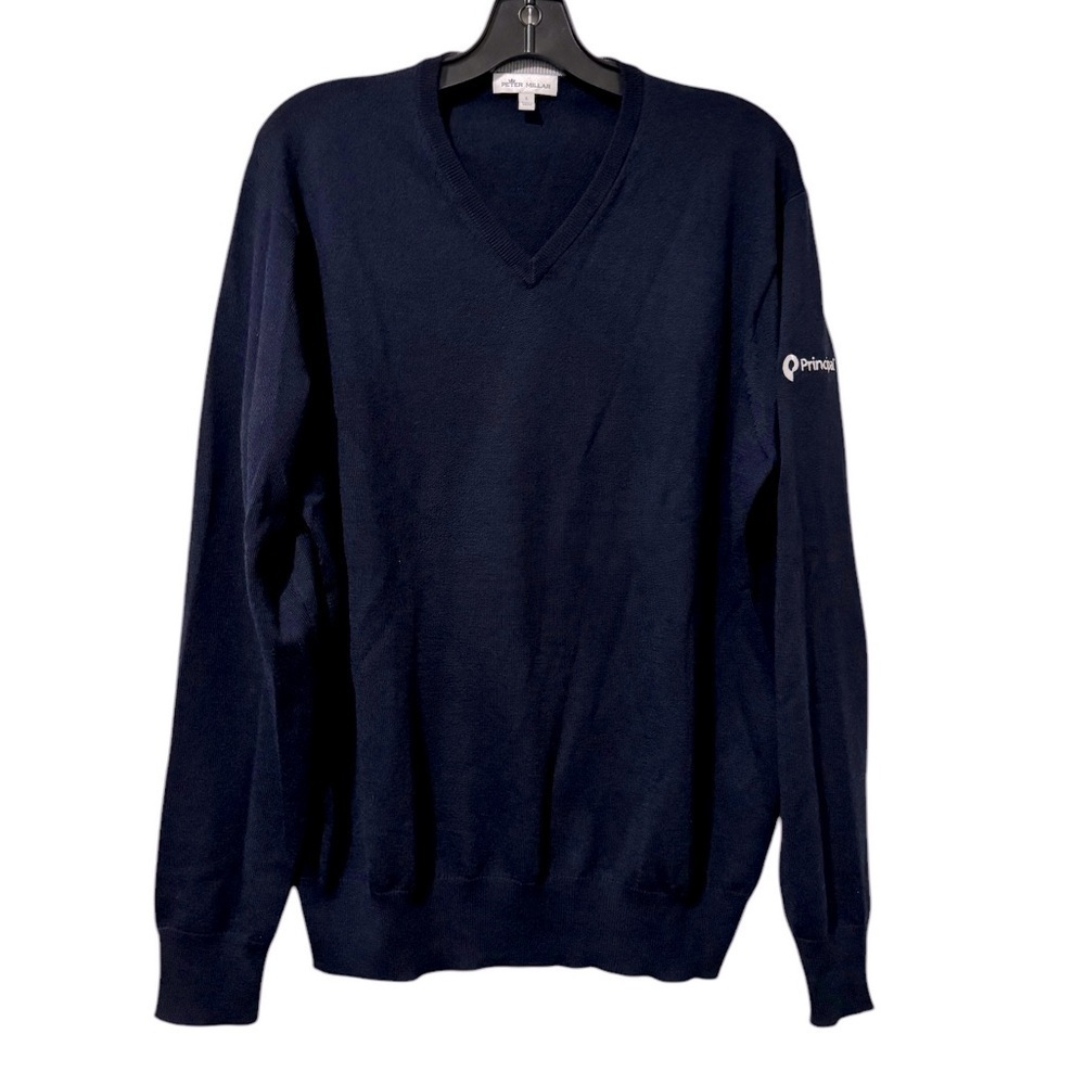 Men’s Peter Millar V Neck Lightweight Blue Sweater Size Large Wool Silk Nylon